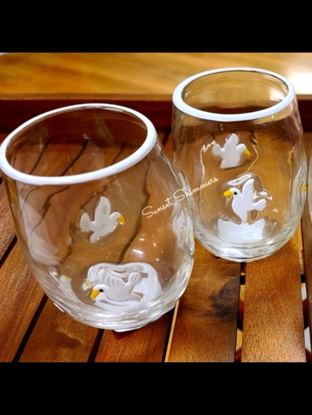 2 Anthropologie Style Icon Lampwork Seagull Wine Cocktail Drink Glasses New